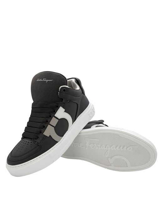 Ferragamo Black Gancini High-Top Calf Leather Sneakers for men