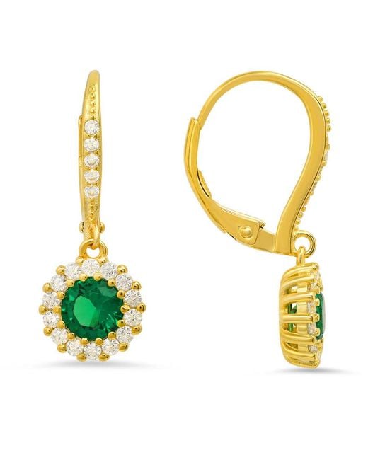 Kylie Harper Yellow 14K Over Emerald Cz Halo Leverback Earrings