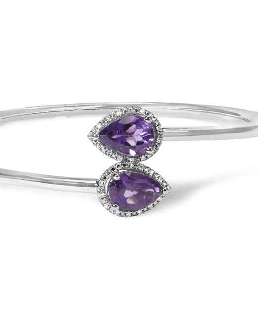 Haus of Brilliance White 925 Sterling 8 X 5.5Mm Pear Shape Amethyst And Diamond Accent Halo Bypass Bangle (H-I Color, Si1-Si2 Clarity)