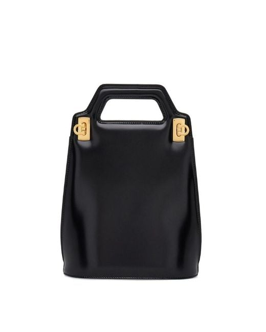 Ferragamo Black Wanda Mini Top Handle Leather Bag