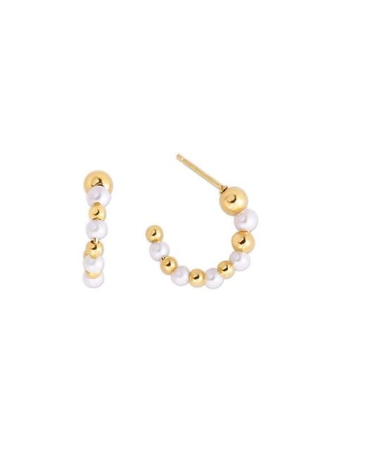 Tresorra Metallic 14K Pearl & Bead C Hoop Earrings