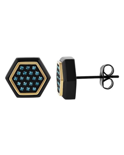 Robert Alton Black 1 /5Ctw Diamond Stainless Steel With & Finish Hexagon Stud Earrings for men