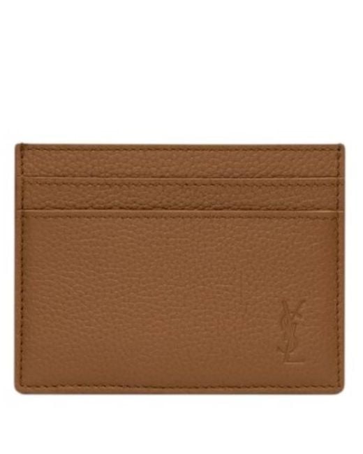 Saint Laurent Brown Cassandre Shadow Leather Card Holder for men