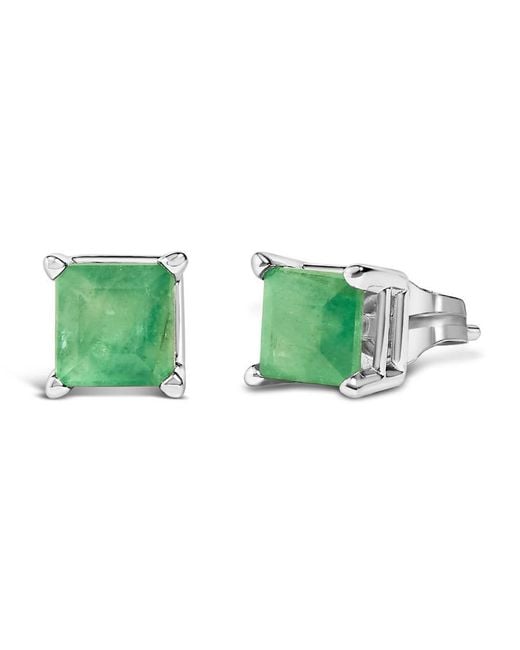 Haus of Brilliance Green 14K 5X5Mm Princess Cut Emerald Solitaire Stud Earrings