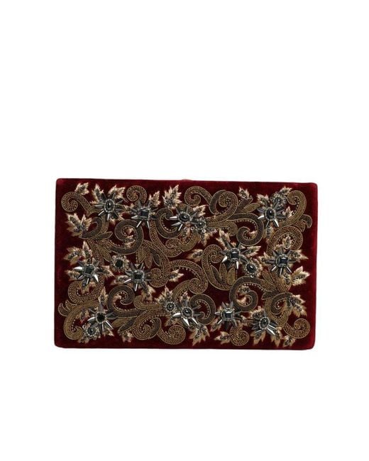 Dolce & Gabbana Brown Velvet Frame Clutch Evening Party Purse Bag Cotton