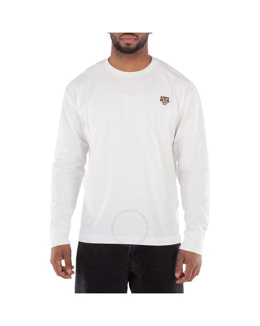 KENZO White Embroidered Tiger Long Sleeve T-Shirt for men