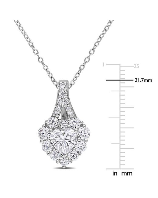 Amour Metallic 2 Ct Dew Created Moissanite Halo Heart Pendant With Chain