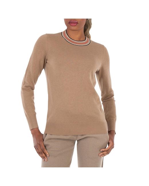 Burberry Brown Striped Detailed Crewneck Cashmere Jumper