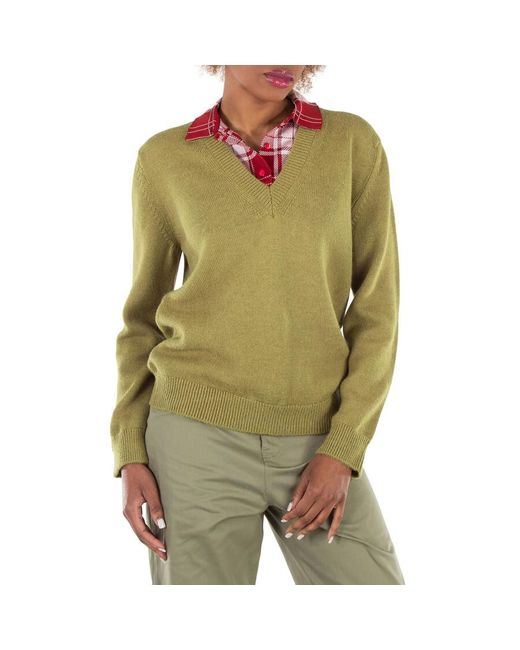 Loewe Green Polo Collar V Neck Sweater