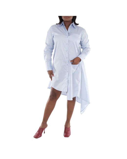 J.W. Anderson Blue Asymmetric Cotton Shirtdress, Brand Size 8 (Us