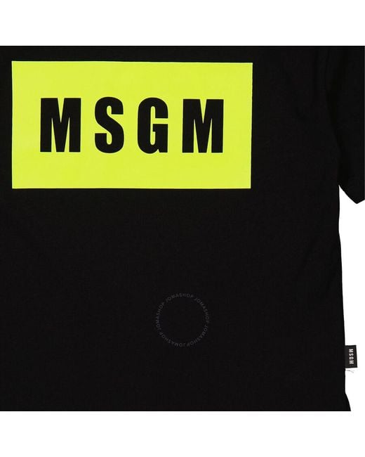 MSGM Black Boys Nero-giallo Fluo Logo T-shirt for men