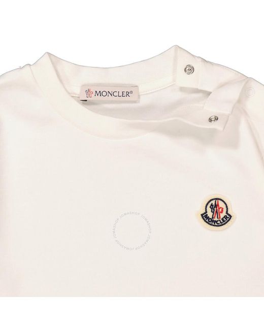 Moncler White Girls Natural Ruffle-trim Logo Patch Long-sleeve T-shirt