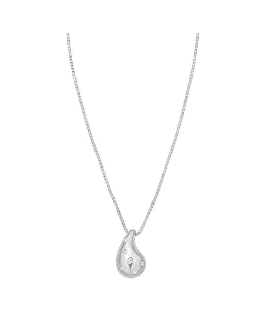 Tresorra Metallic Sterling Puffed Cz Raindrop Necklace