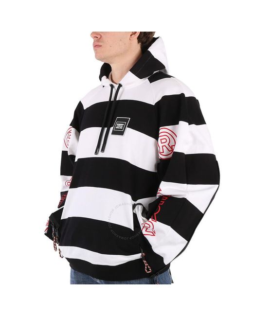 Burberry Blue Printed Logo Striped Hoodie for men