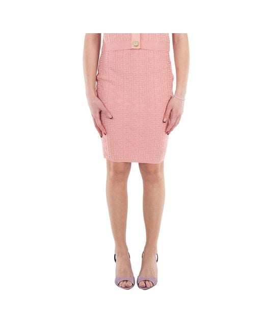 Balmain Pink Monogram Intarsia Knit Mini Skirt