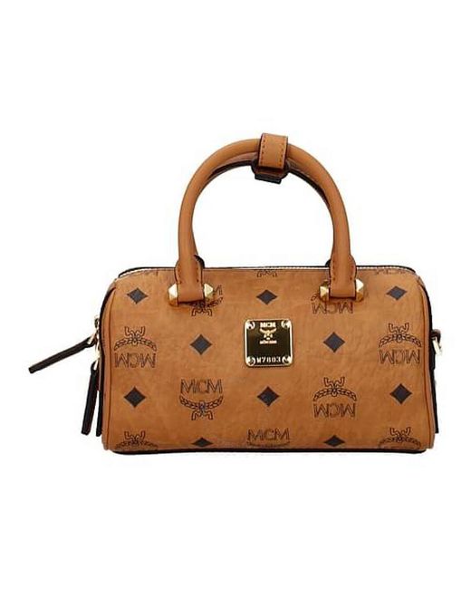 MCM Brown Visetos Original Boston Bag