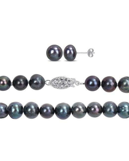 Amour Metallic 7.5-8Mm Freshwater Cultured Pearl Necklace Bracelet And Earrings Set