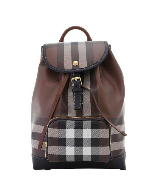 Burberry Brown Dark Birch Dark Check And Leather Backpack
