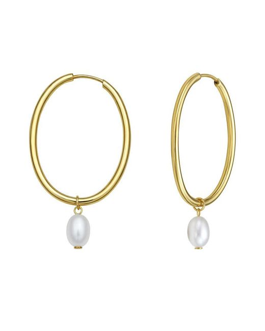 Tresorra Metallic 14K Pearl Drop Oval Hoop Earrings