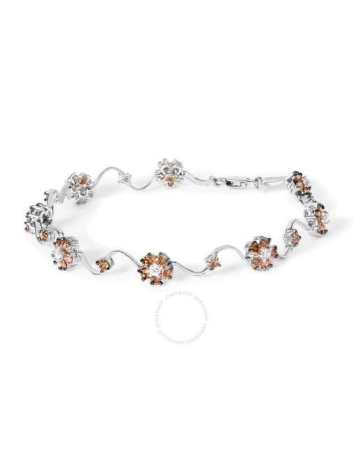 Haus of Brilliance Metallic 10K 4.0 Cttw Champagne And Diamond Floral Cluster And Station Link Bracelet
