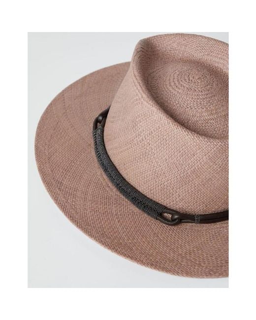 Brunello Cucinelli Brown Woven Fedora Hat