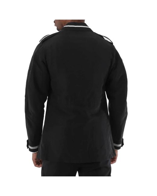Burberry Black Kaban Reversible Striped Technical Linen Field Jacket for men