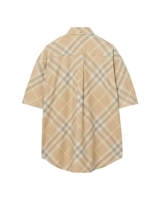 Burberry Natural Short Sleeve Checkered Buttoned Down Shirt for men