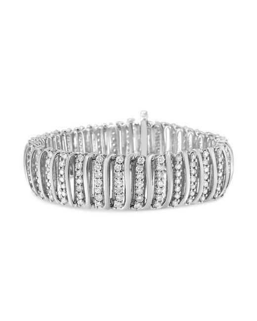 Haus of Brilliance Metallic .925 Sterling Silver 8 1/2 Cttw Diamond 7 Row Chevron ''s'' Curved Link Tennis Bracelet