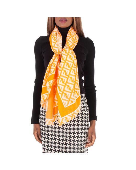 Fendi Yellow Motif Print Cotton Blend Scarf for men