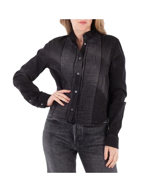 Loewe Black Pleated Wingtip Collar Denim Shirt, Brand Size 36 (Us