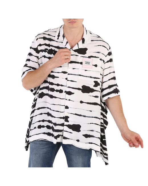 Burberry White Cape Detail Short-Sleeve Watercolour Print Twill Shirt, (Youth Size X-Large) for men