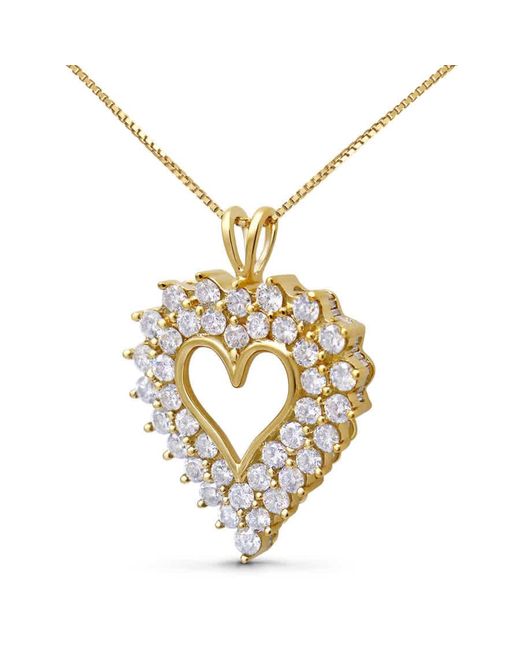 Haus of Brilliance Metallic 14k Gold Plated .925 Sterling Silver 4.0 Cttw Diamond Two Row Open Heart 18" Pendant Necklace