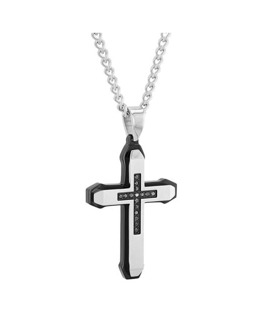 Robert Alton Metallic 15 Ctw Rounded-Edge Stainless Steel Cross Pendant With Diamonds for men