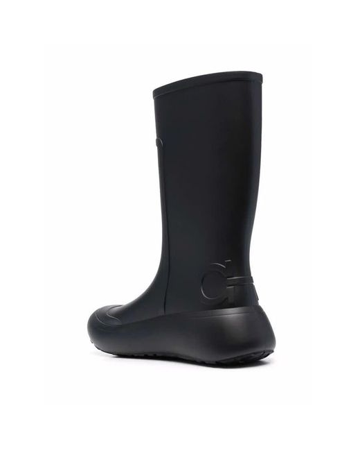 Ferragamo Black Gancini-Debossed Rain Boots