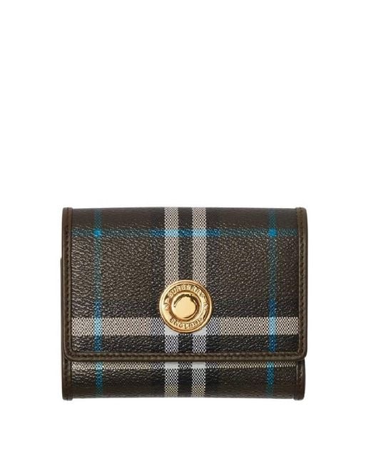 Burberry Black Small Check Pattern Folding Wallet