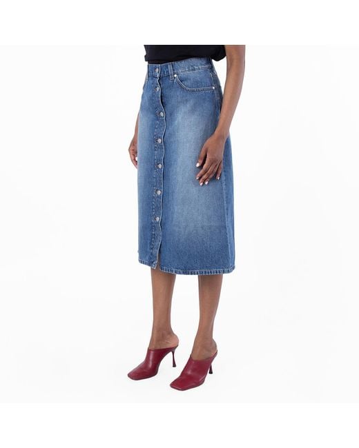 Stella McCartney Blue Cotton Denim Midi Skirt