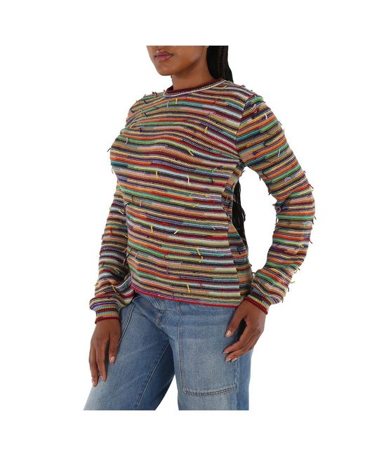 Chloé Brown Multicolor -striped Frayed Sweater