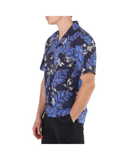 Moncler Blue Navy Hawaiian-print Cotton Shirt for men