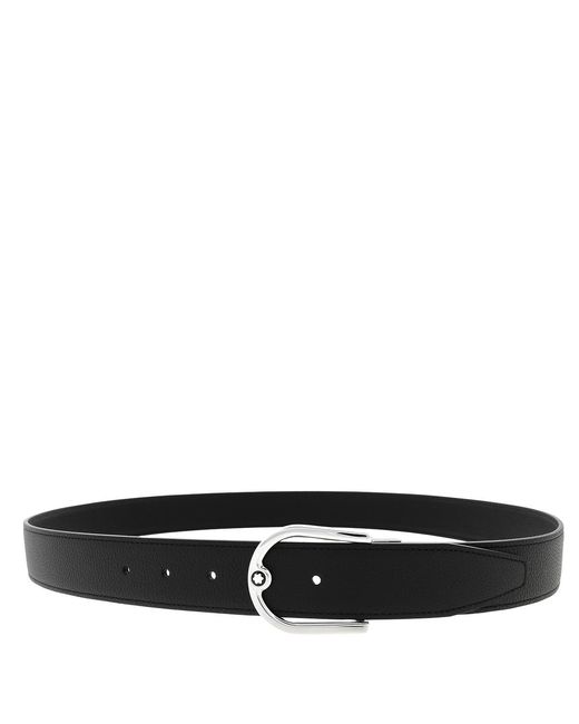 Montblanc Black Horseshoe Buckle Grainy 35Mm Reversible Leather Belt