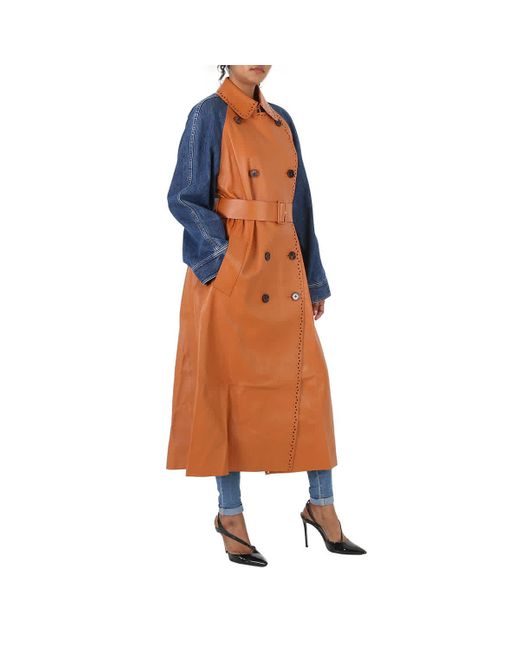 Chloé Orange / Blue Double-breasted Trench Coat