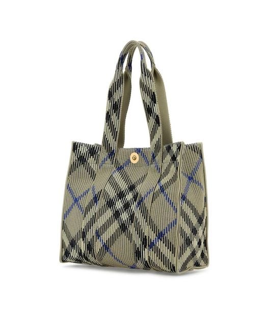 Burberry Green Embroidered Canvas Shopping Bag