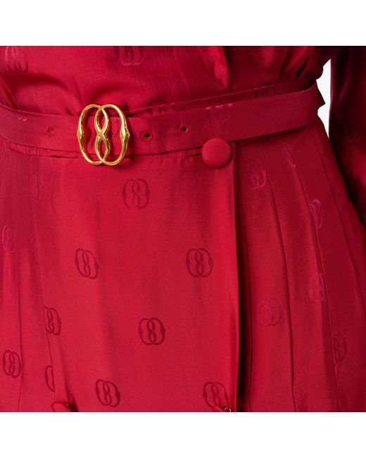Bally Red Emblem Printed Silk Shirt Dress