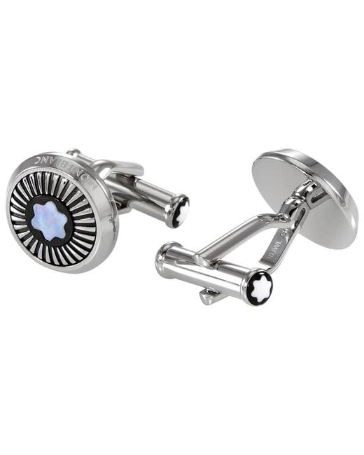 Montblanc Metallic Iconic Round Star Cufflinks Mother Of Pearl Rays for men
