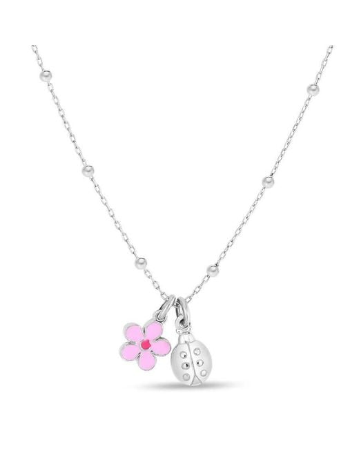 Tresorra Metallic Sterling Enamel Flower & Ladybug Pendant Necklace