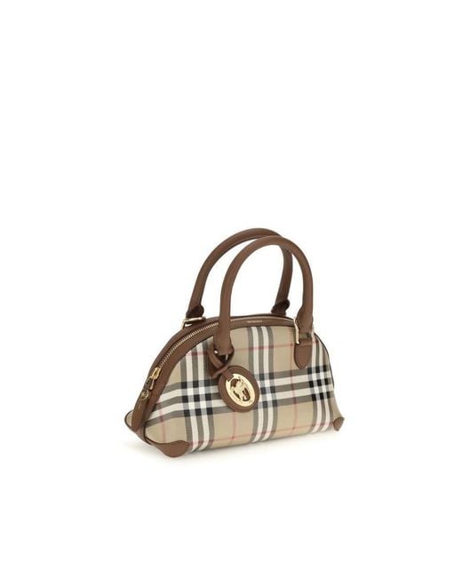 Burberry Brown Check Canvas Top Handle Bag