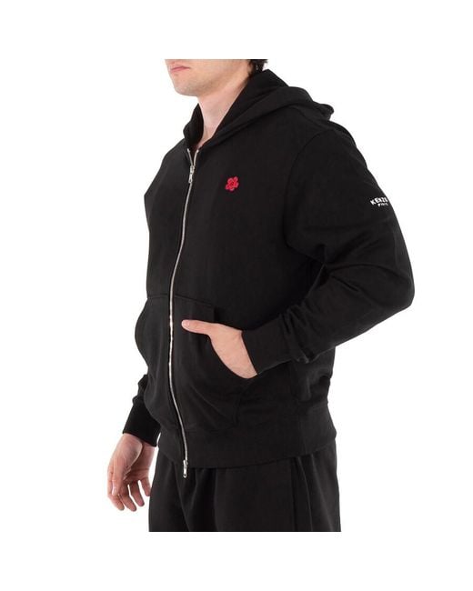 KENZO Black Embroidered Flower Zip-Up Sweater for men