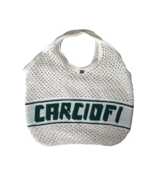 Dolce & Gabbana Gray Knitted Cotton Logo Shopping Tote Bag