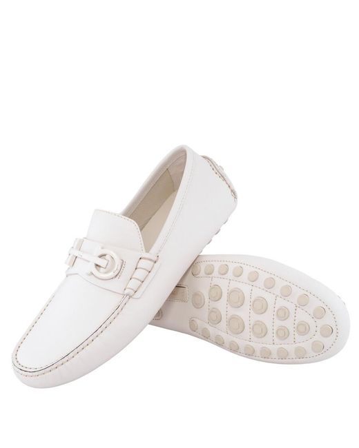 Ferragamo White Gancini Ornament Driver, Size 7 for men