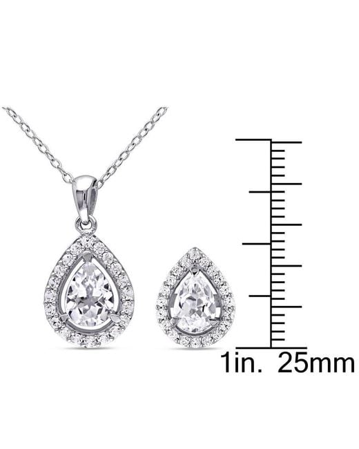 Amour White 4 7/8 Ct Tgw Created Sapphire Teardrop Halo Pendant With Chain And Stud Earrings 2-Piece Set