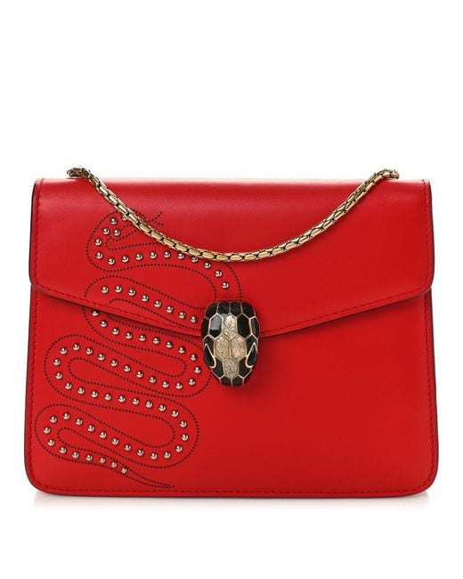 BVLGARI Red Serpenti Forever Studded Flap Shoulder Bag